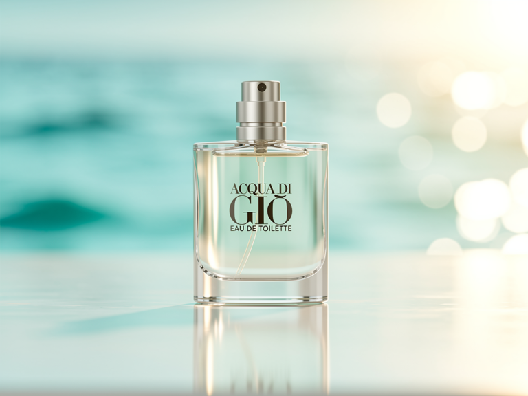 Flasche Acqua di Gio Eau de Toilette von Giorgio Armani vor neutralem Hintergrund