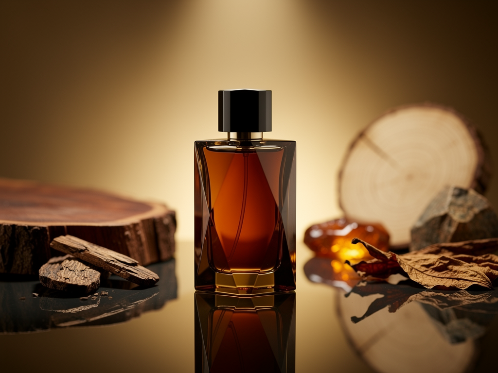 Warum Al Haramain Amber Oud Tobacco ein Geheimtipp unter holzigen Parfums ist Al Haramain Amber Oud Tobacco Flakon auf holzigem Hintergrund im Test