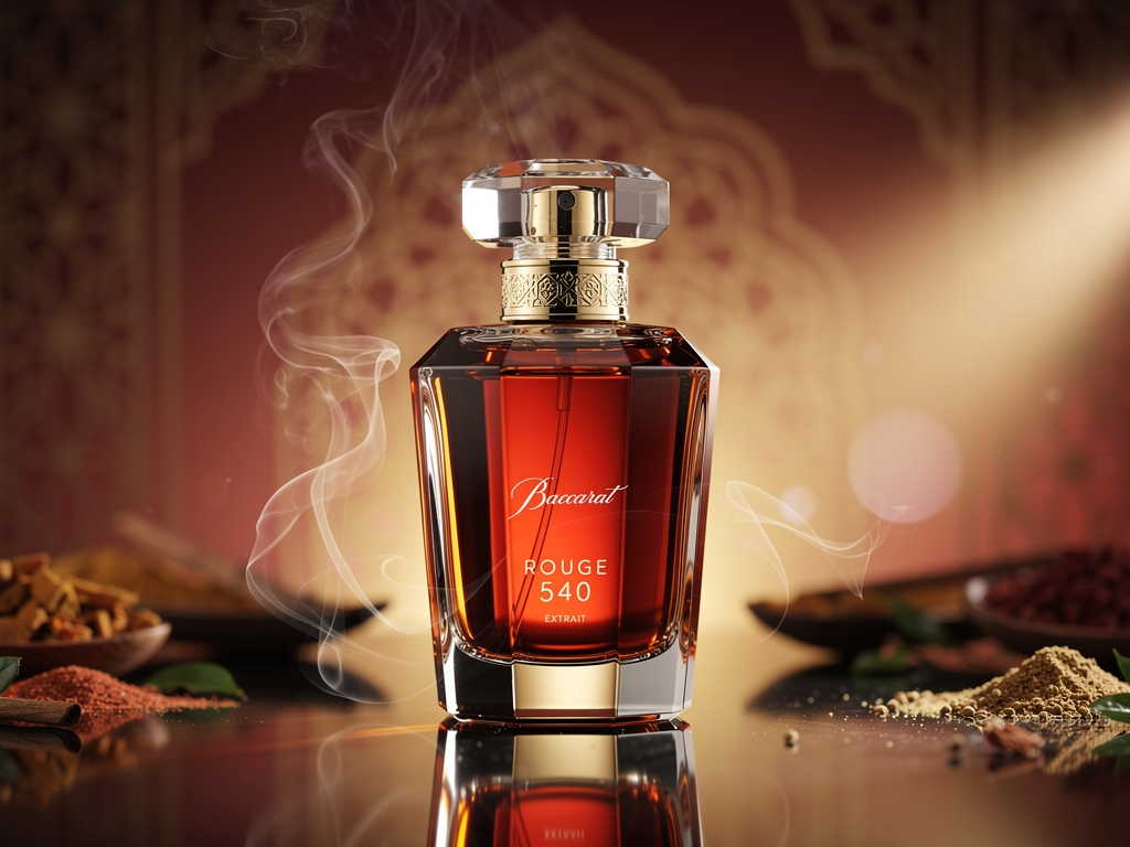 Baccarat Rouge 540 Extrait Bewertung und warum der Duft so kontrovers wirkt Baccarat Rouge 540 Extrait Flakon auf orientalischem Hintergrund hochwertige Parfümkritik