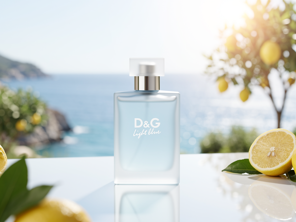 D&G Light Blue Test zeigt warum der Duft im Sommer unverzichtbar ist D&G Light Blue Flakon vor sommerlichem Hintergrund mit Zitrusfrüchten