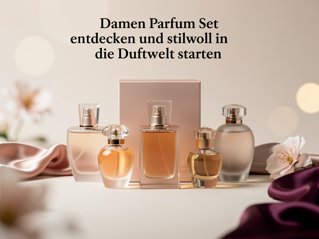 Damen Parfum Set entdecken und stilvoll in die Duftwelt starten Damen Parfum Set mit verschiedenen Duftkompositionen elegant präsentiert