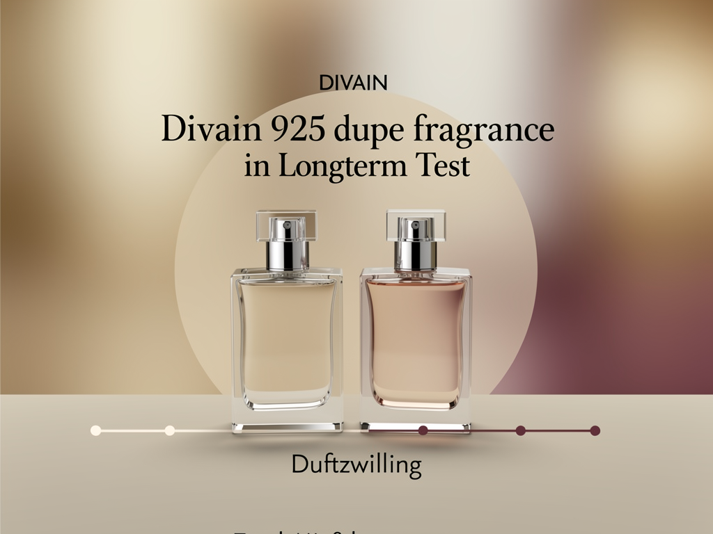Divain 925 Duftzwilling im Langzeit-Test – Luxus für jeden Tag Divain 925 Duftzwilling Flakon vor orientalisch-würziger Duftkomposition im Test