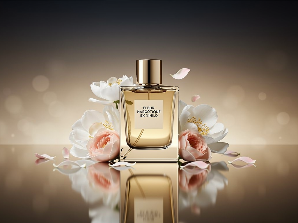 Ex Nihilo Fleur Narcotique Bewertung im Praxistest – Lohnt sich der Hype wirklich Ex Nihilo Fleur Narcotique Parfumflasche vor floralem Hintergrund luxus-parfums