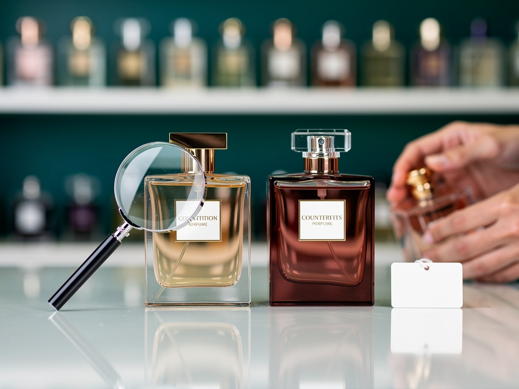 Fälschungen erkennen bei Parfum so gelingt die sichere Kaufentscheidung Parfumflasche mit Lupe zur genauen Prüfung von Fälschungen erkennen Parfum