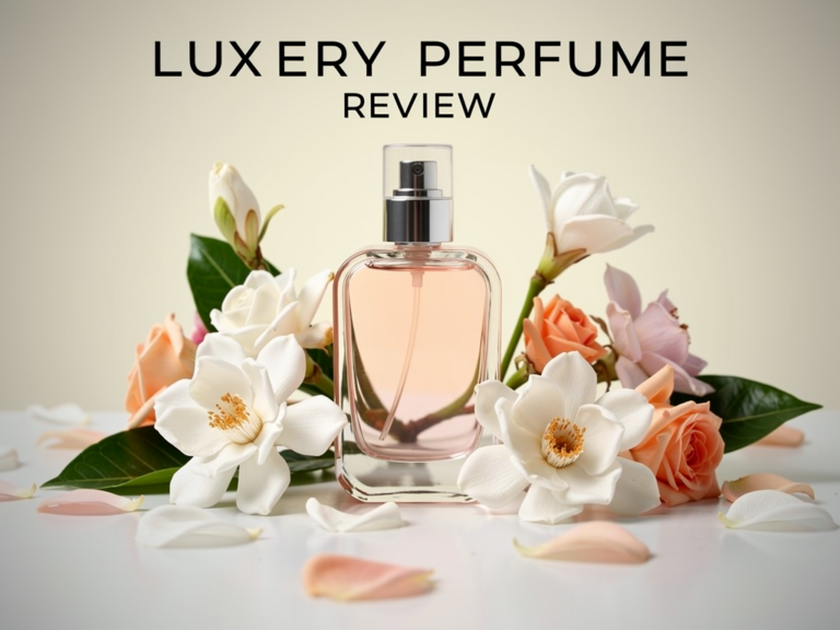 Gucci Flora Gorgeous Gardenia Parfumflakon vor blumigem Hintergrund