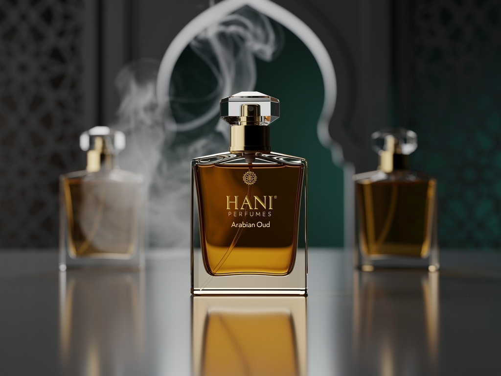 Hani Perfumes Arabian Oud Duftzwilling im Test – Exotischer Duft auf dem Prüfstand Hani Perfumes Arabian Oud Duftflakon mit orientalischem Design auf neutralem Hintergrund