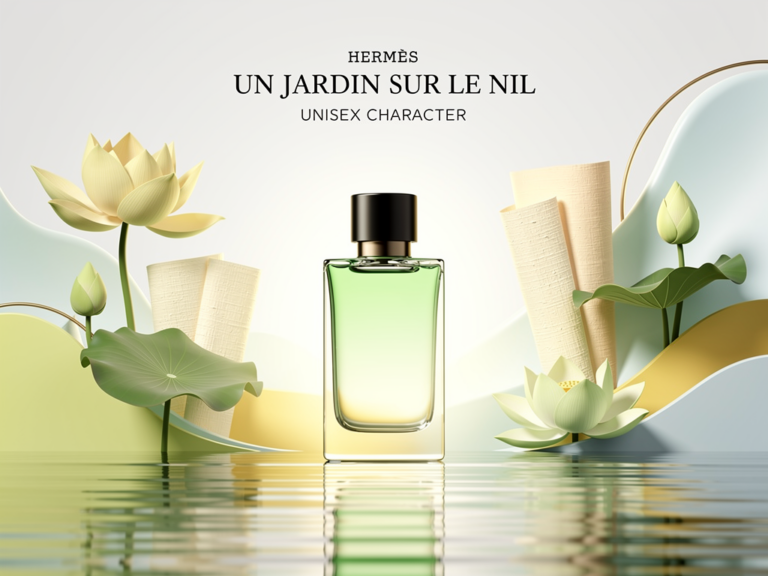 Flasche Hermès Un Jardin sur le Nil Check umgeben von grünen Blättern
