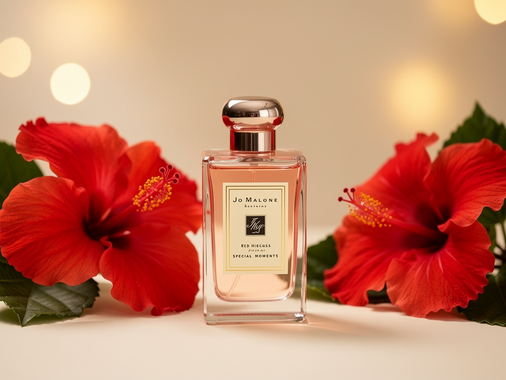 Jo Malone Red Hibiscus Test zeigt, warum der Duft besondere Momente veredelt Jo Malone Red Hibiscus Flakon mit blumiger Duftkomposition für besondere Momente