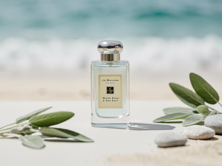 Jo Malone Wood Sage and Sea Salt Duftflasche vor natürlichem Hintergrund