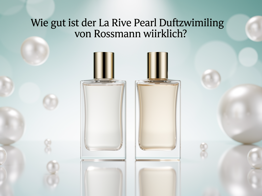 Wie gut ist der La Rive Pearl Duftzwilling von Rossmann wirklich? La Rive Pearl Duftzwilling Flakon vor Rossmann Regal mit Parfums