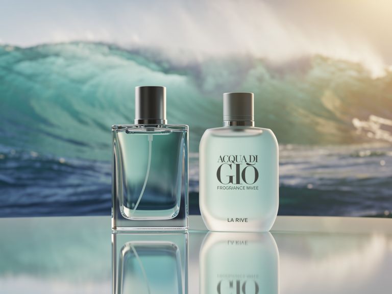 La Rive Wave Flakon neben Acqua di Gio Duftflasche im Vergleich