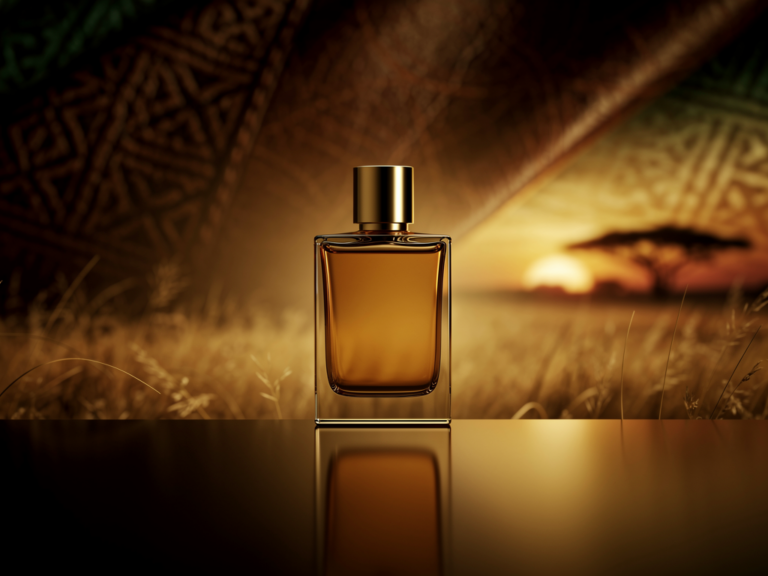 Memo Paris African Leather Flakon mit elegantem Design vor luxuriösem Hintergrund