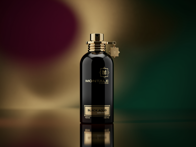 Montale Black Aoud Flakon vor dunklem Hintergrund exklusives Nischenparfum