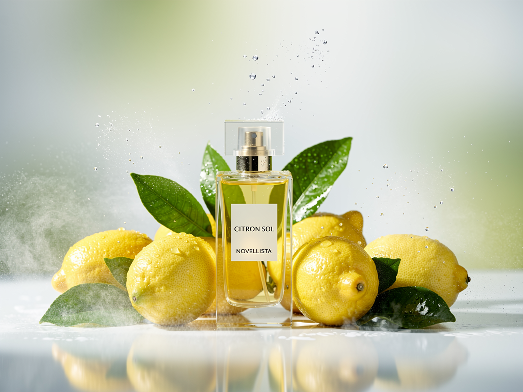 Frisch und spritzig: Die NOVELLISTA Citron Sol Bewertung im ausführlichen Test NOVELLISTA Citron Sol Flakon mit frischen Zitrusfrüchten und sonnigem Hintergrund