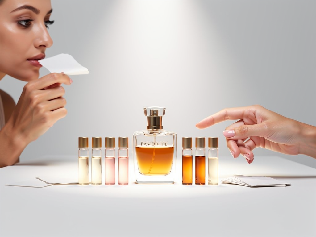 Parfum Proben testen und bewerten – Schritt für Schritt zum Lieblingsparfum Frau testet verschiedene Parfum Proben auf Haut im Duftgeschäft