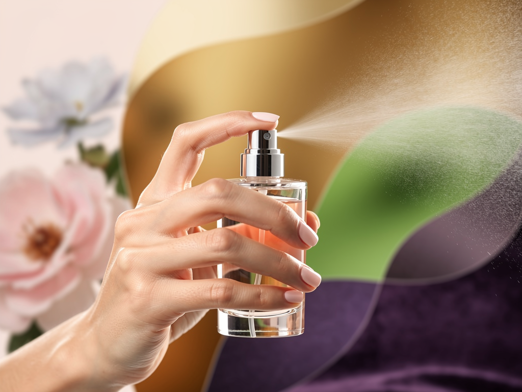 Parfum richtig aufsprühen für langanhaltenden Duft und zarte Akzente Frau sprüht Parfum aus 25 Zentimetern Entfernung auf Handgelenk für langanhaltenden Duft