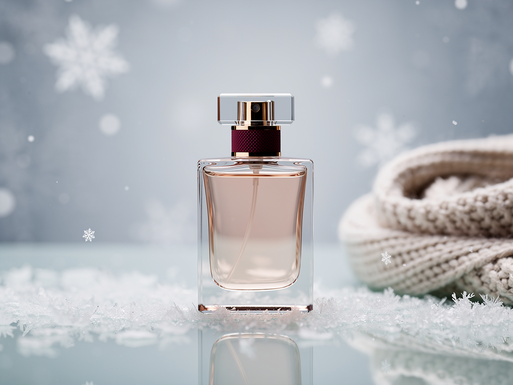Parfum im Winter tragen und richtig wählen für kalte Tage mit Stil Frau trägt im Winter elegantes Parfum stilvoll in warmer Kleidung
