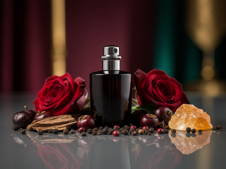 Penhaligon's Halfeti Parfumflasche vor orientalischem Hintergrund im Testbericht