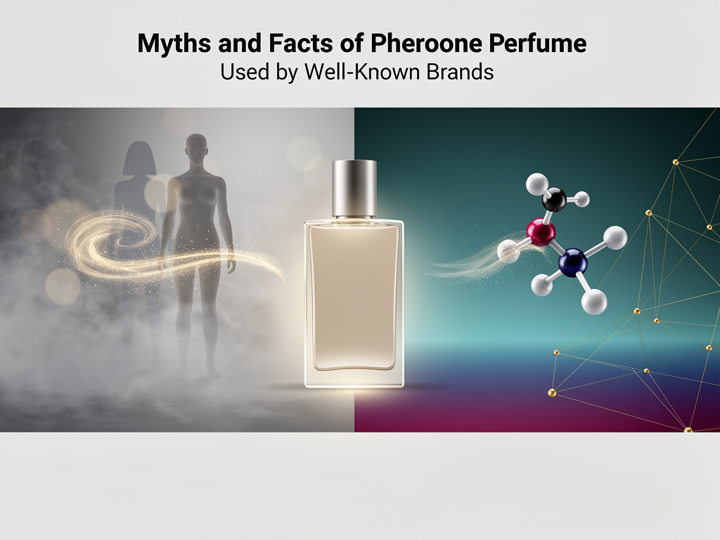 Mythen und Fakten zur Wirkung von Pheromon Parfum bei bekannten Marken Nahaufnahme von Flakons bekannter Pheromon Parfum Marken auf hellem Hintergrund